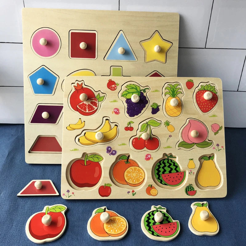 Wooden Fruit & Shape Puzzle Board