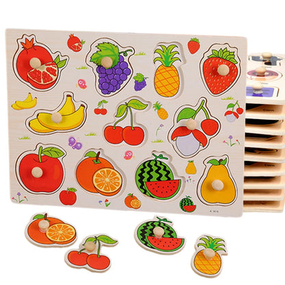 Wooden Fruit & Shape Puzzle Board