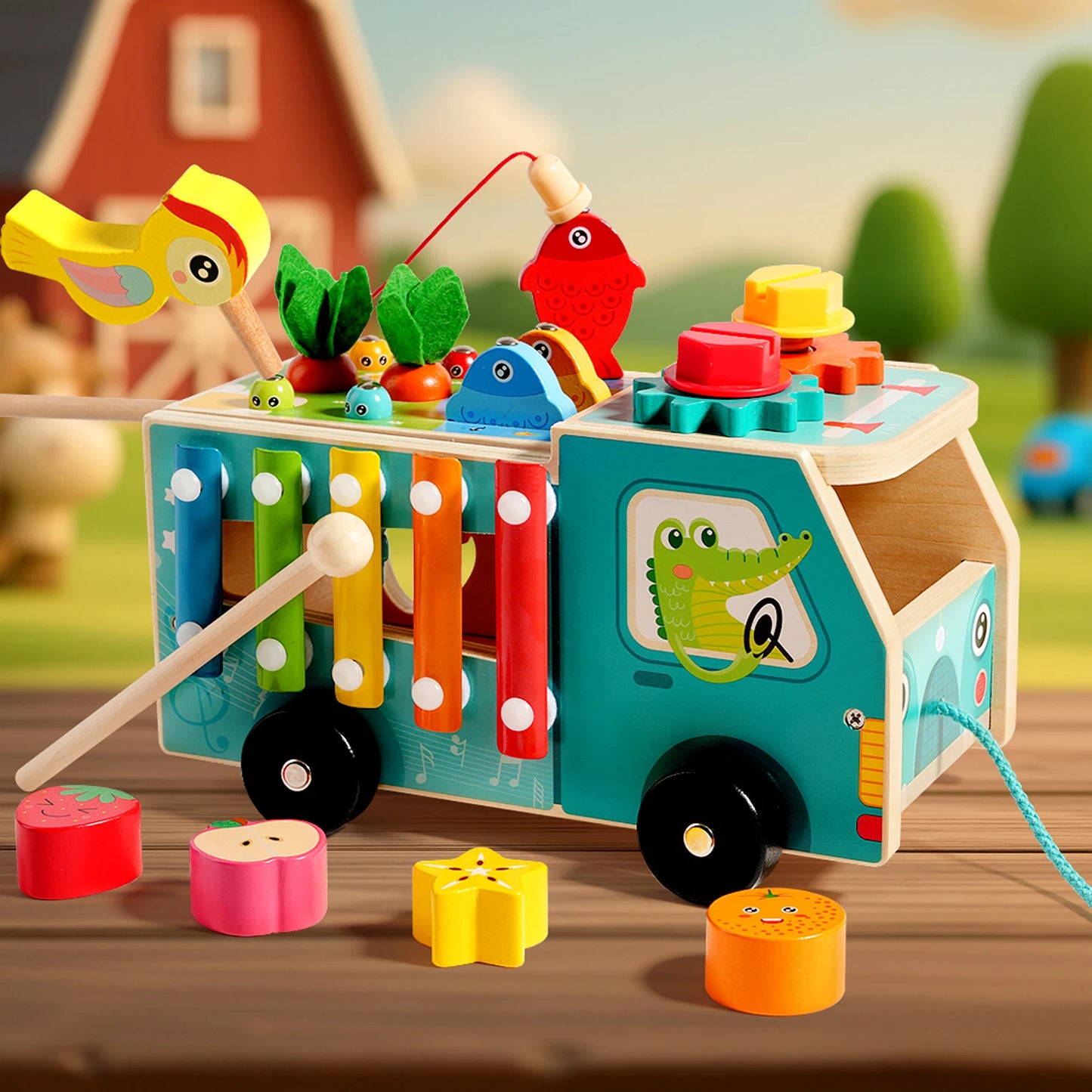 Wooden Farm Truck Activity Toy