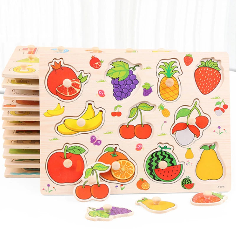 Wooden Fruit & Shape Puzzle Board